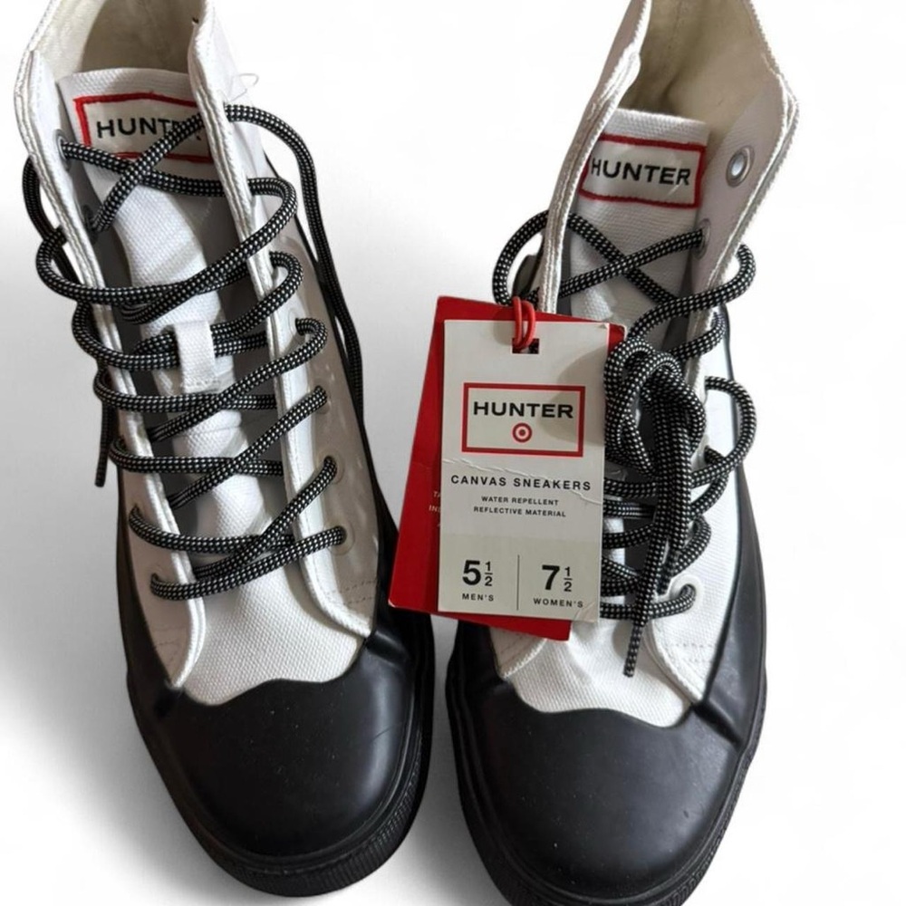 Hunter Black and White Canvas Boots